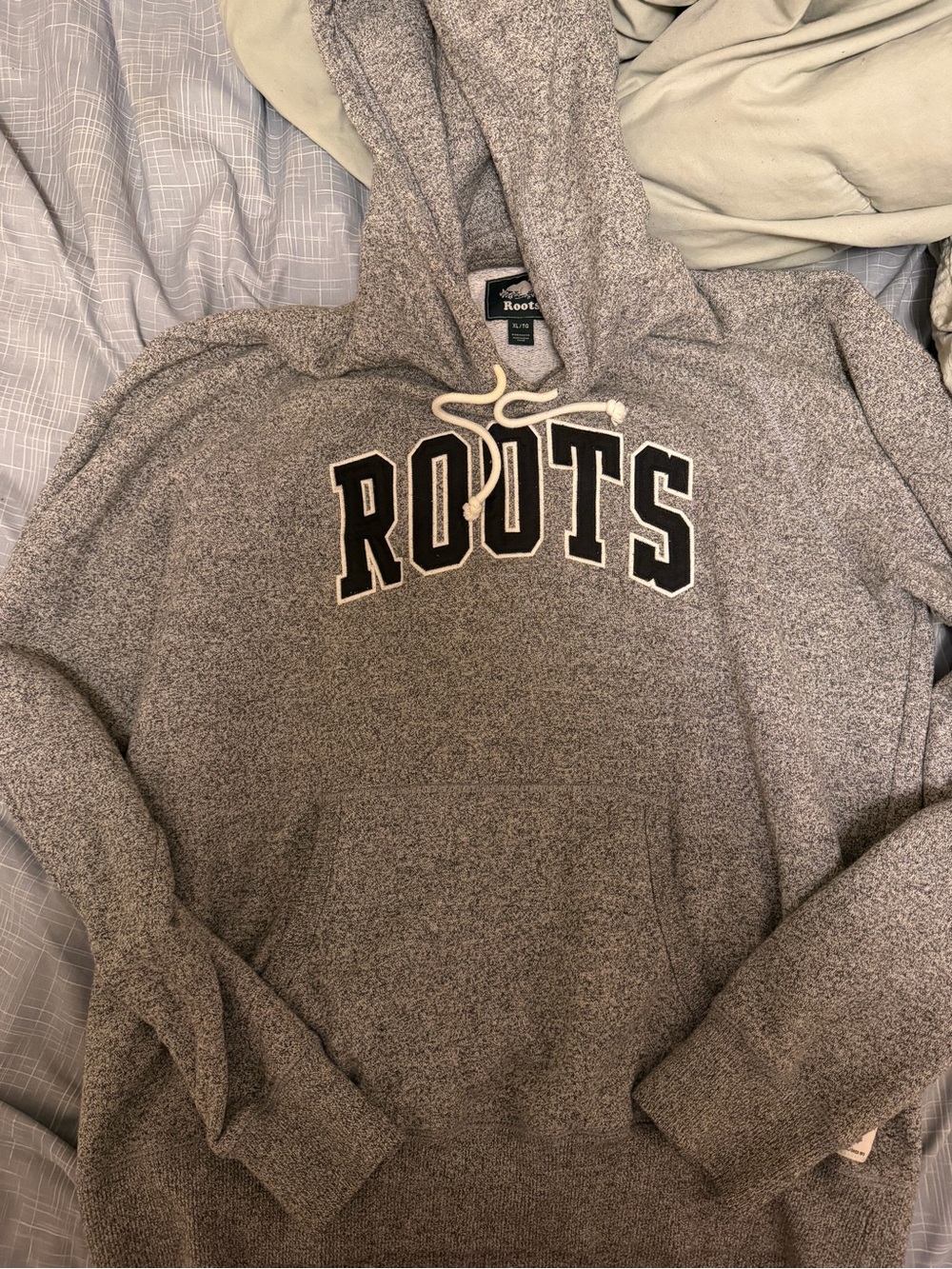 Roots Men's Gray Crewneck Hoodie with Black Logo